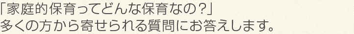 「家庭的保育ってどんな保育なの？」 多くの方から寄せられる質問にお答えします。